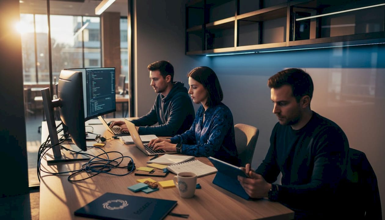 Startup team collaborating on DevOps tasks